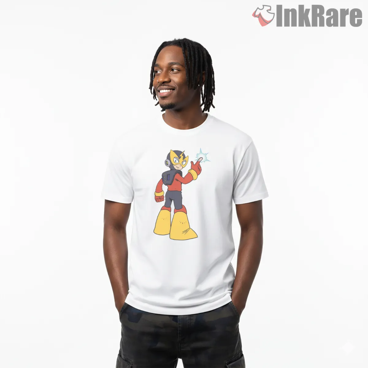 Mega Man Elec Man Lightning Power Classic Shirt on white short sleeve shirt for men graphic tee