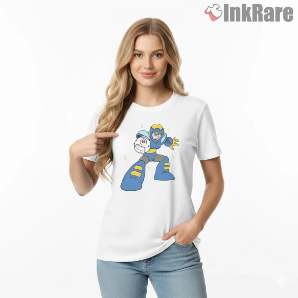 Mega Man Flash Man Time Freeze Speed Shirt on white short sleeve shirt for women graphic tee