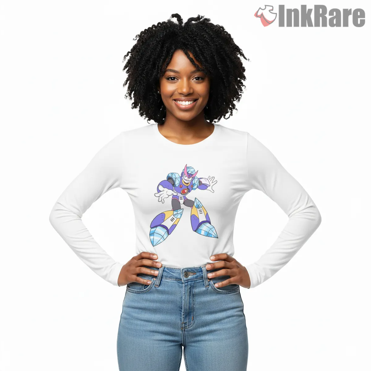 Mega Man Freeze Man Ice Crystal Armor Long Sleeve White Mega Man Freeze Man Ice Crystal Armor Shirt on white long sleeve shirt for women graphic tee