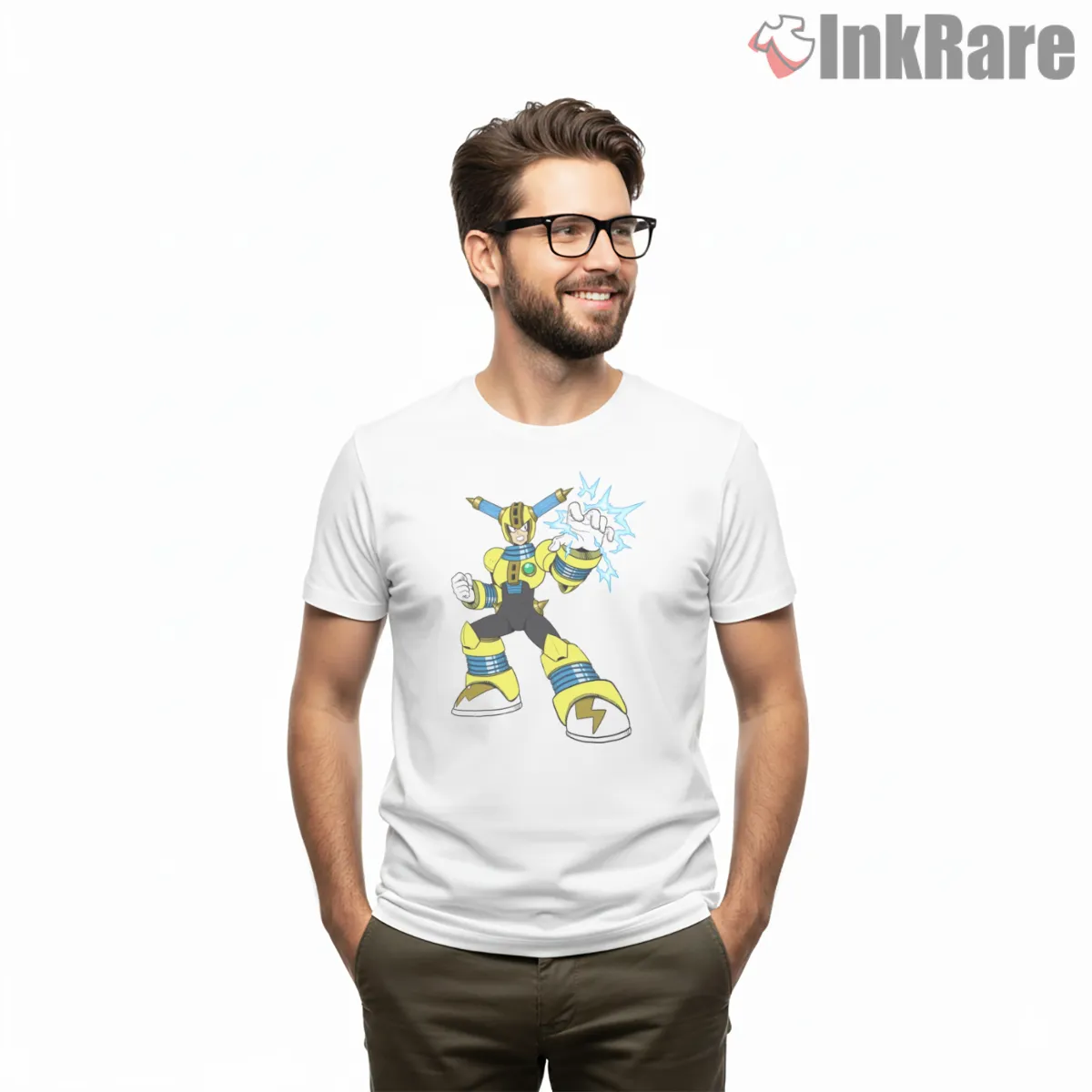 Mega Man Fuse Man Electric Surge Power Shirt on white short sleeve shirt for men graphic tee