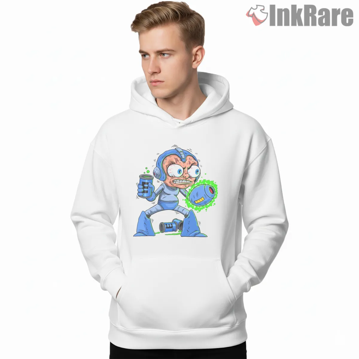 Mega Man Grumpy Monday Coffee Gamer Shirt on white hoodie for men graphic tee