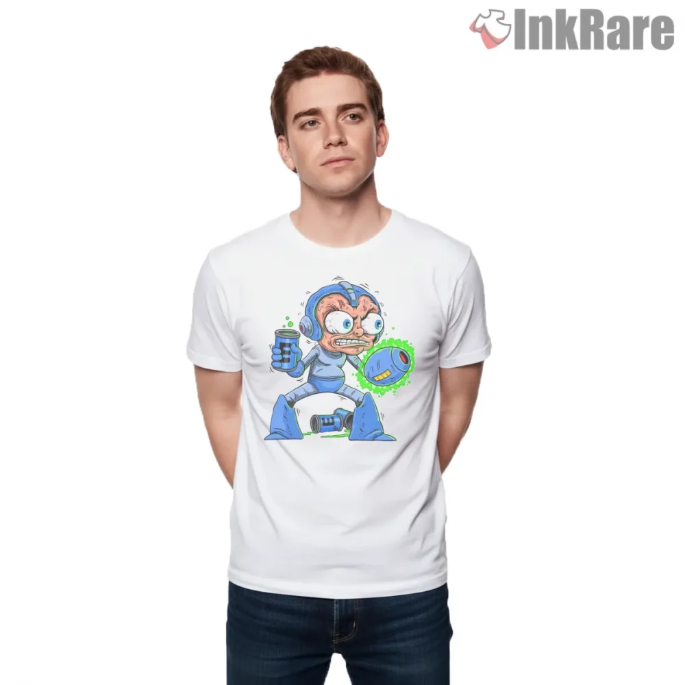 Mega Man Grumpy Monday Coffee Gamer Shirt on white short sleeve shirt for men graphic tee