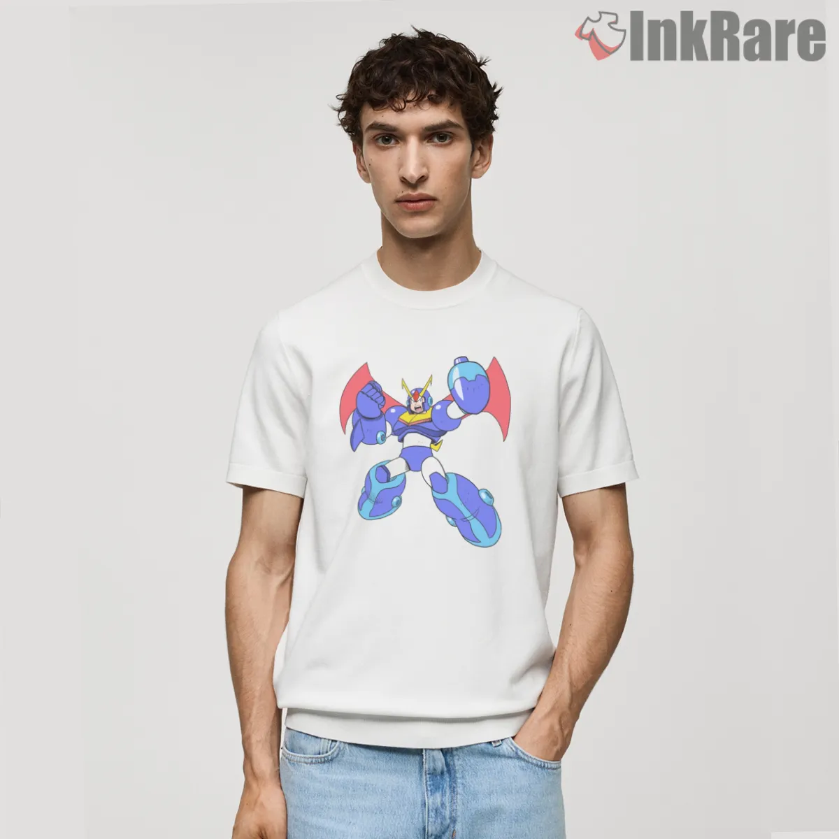 Mega Man Hyper Armor Power Boost Action Short Sleeve White Mega Man Hyper Armor Power Boost Action Shirt on white short sleeve shirt for men graphic tee