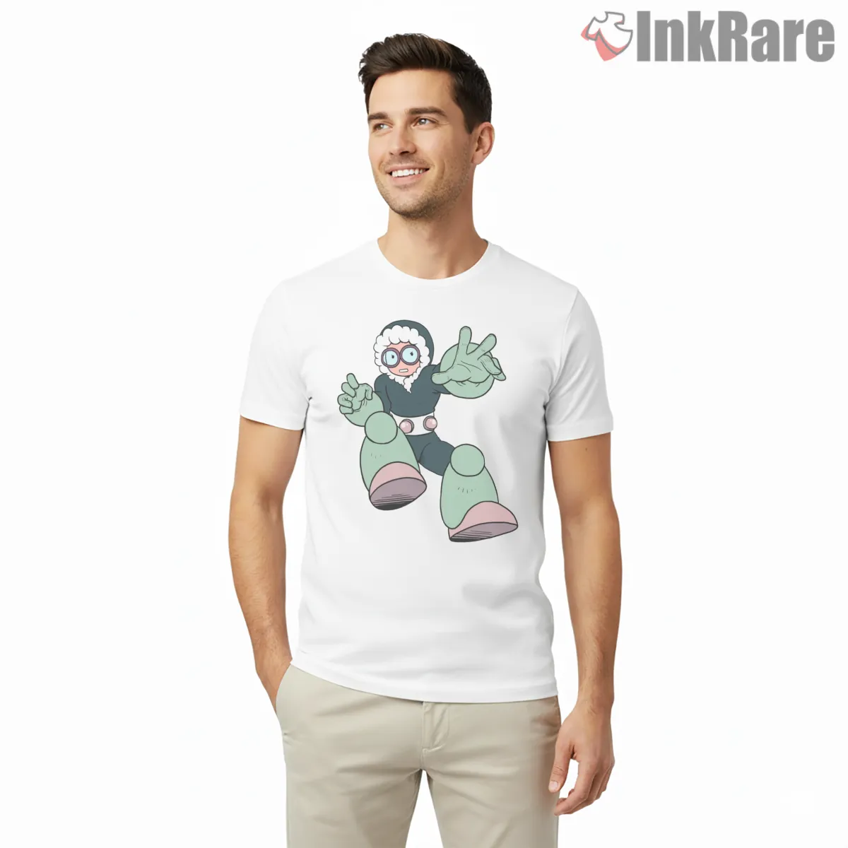 Mega Man Ice Man Ruby Spears Cartoon Style Shirt on white short sleeve shirt for men graphic tee