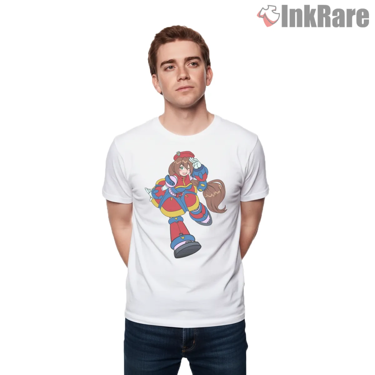 Mega Man Iris Anime Style Character Shirt on white short sleeve shirt for men graphic tee