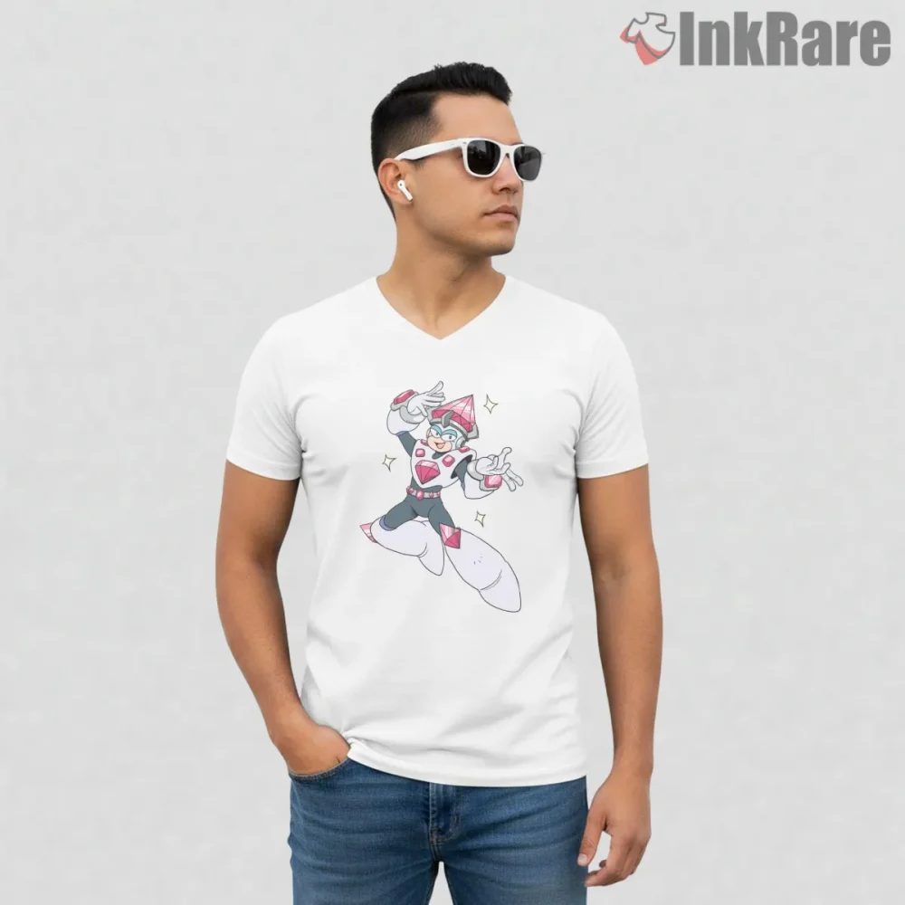 Mega Man Jewel Man Gem Armor Sparkle Shirt on white v-neck shirt for men graphic tee