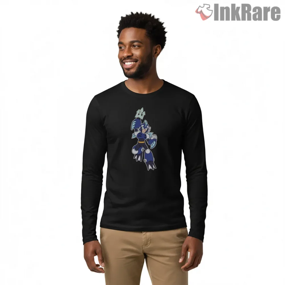 Mega Man Ocean Man Water Armor Hero Shirt on black long sleeve shirt for men graphic tee