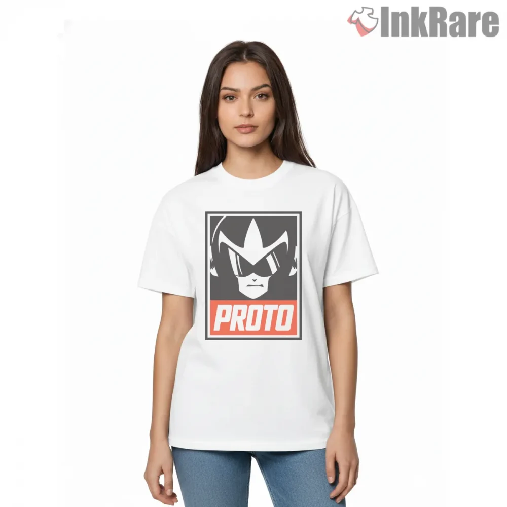 Mega Man Proto Man Bold Minimal Poster Shirt on white short sleeve shirt for women graphic tee