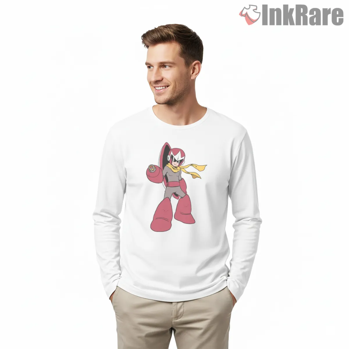 Mega Man Proto Man Classic Brother Rival Long Sleeve White Mega Man Proto Man Classic Brother Rival Shirt on white long sleeve shirt for men graphic tee