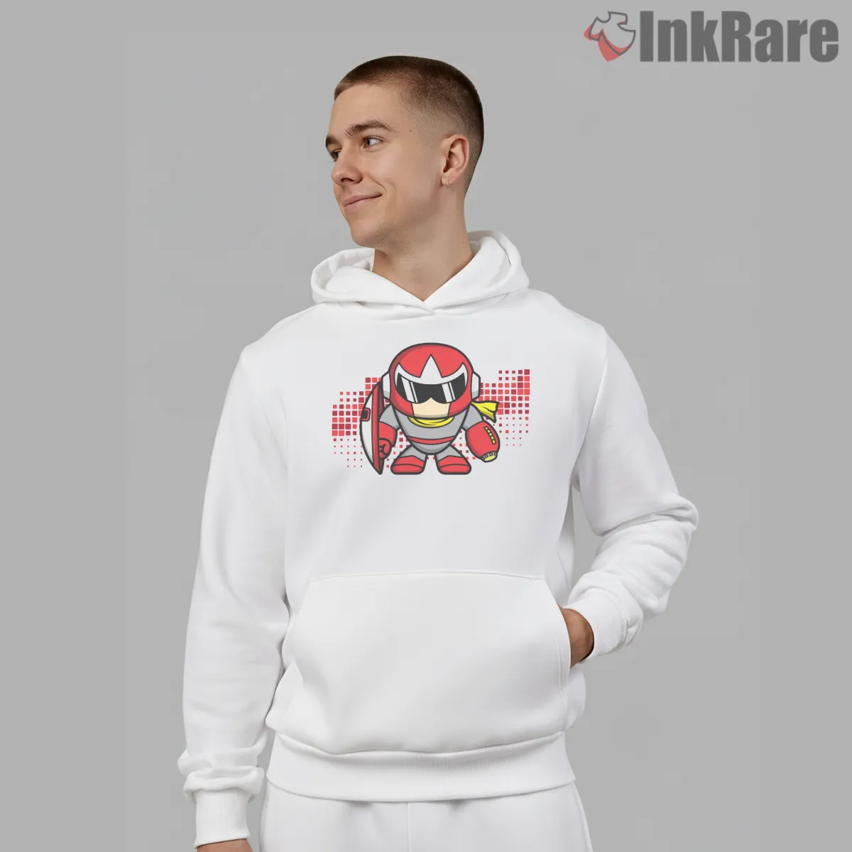 Mega Man Proto Man Minimal Red Helmet Icon Shirt on white hoodie for men graphic tee