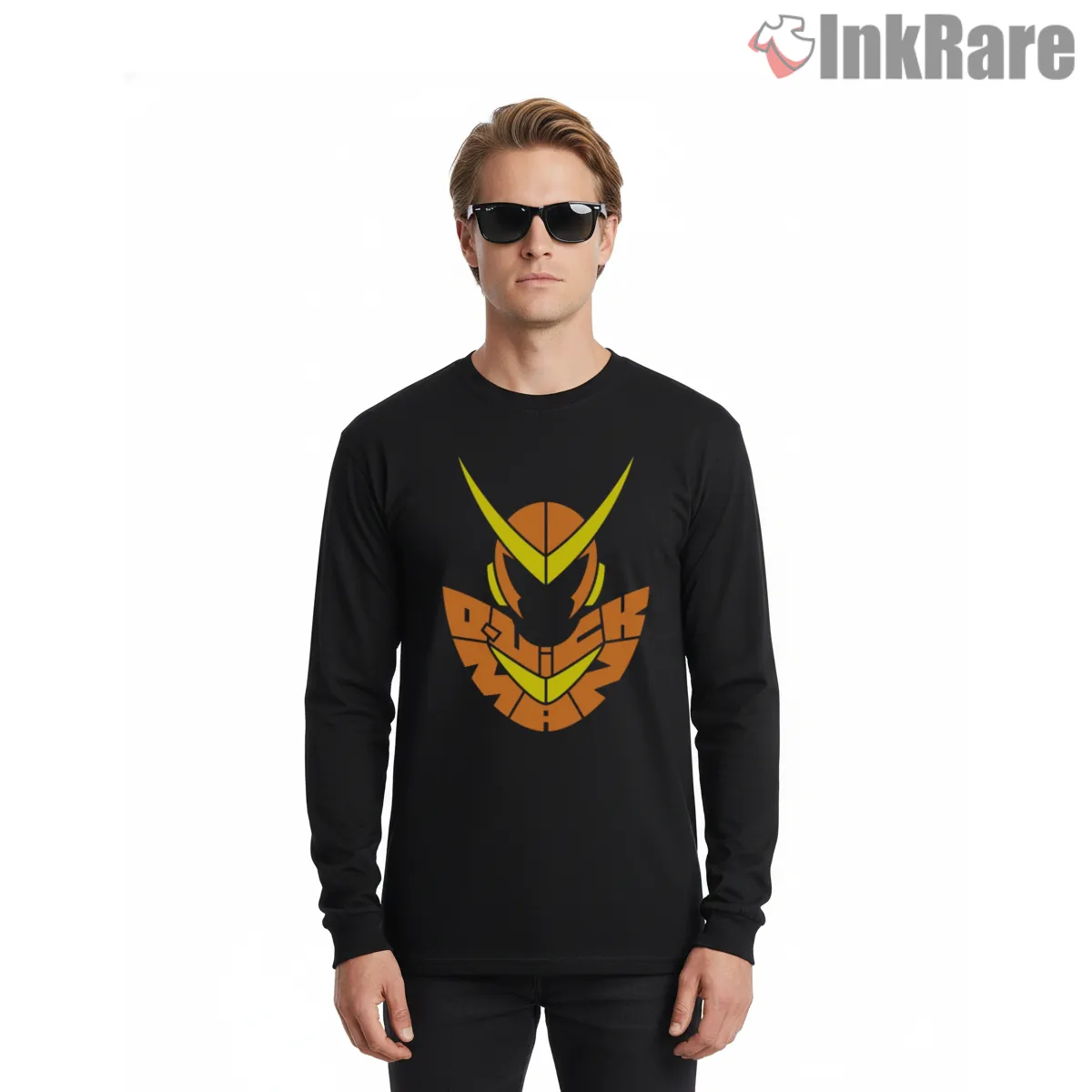 Mega Man Quick Man Minimalist Speed Icon Shirt on black long sleeve shirt for men graphic tee