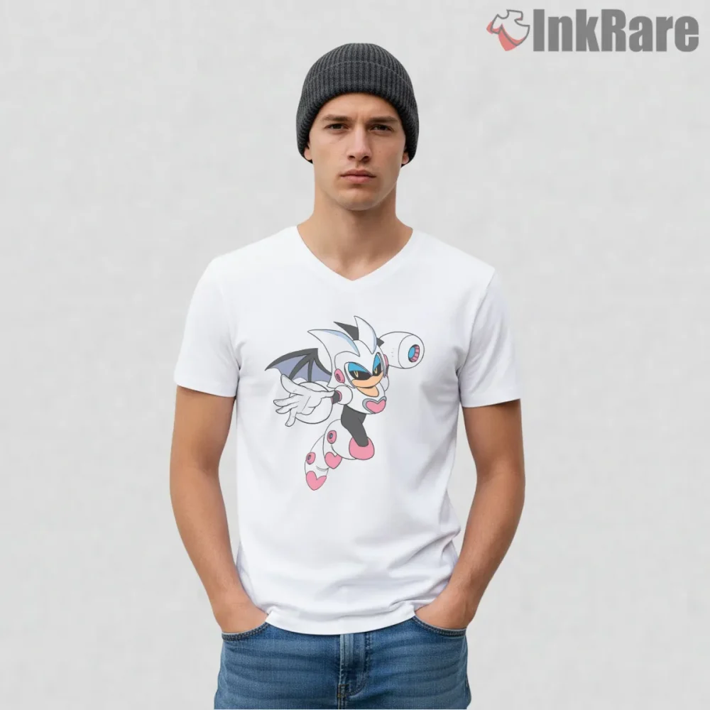 Mega Man Rouge Woman Stylish Heroine Shirt on white v-neck shirt for men graphic tee