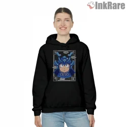Mega Man Samurai Armor Japanese Ukiyo Style Shirt on black hoodie for women graphic tee