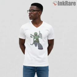 Mega Man Sniper Joe Shield Soldier Battle Shirt on white v-neck shirt for men graphic tee