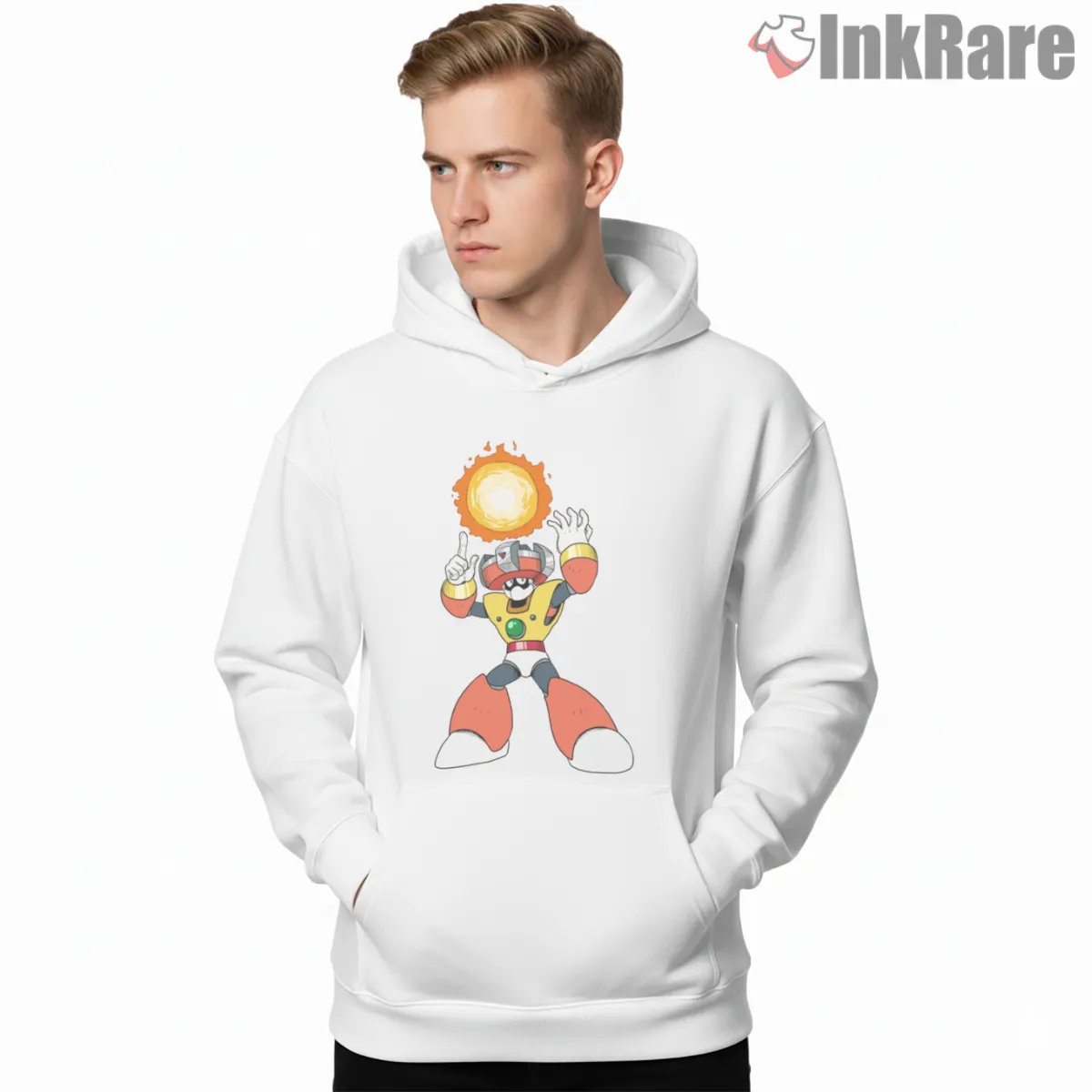 Mega Man Solar Man Sun Core Energy Shirt on white hoodie for men graphic tee
