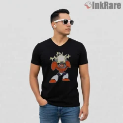 Mega Man Spark Man Electric Burst Cartoon Shirt on black v-neck shirt for men graphic tee