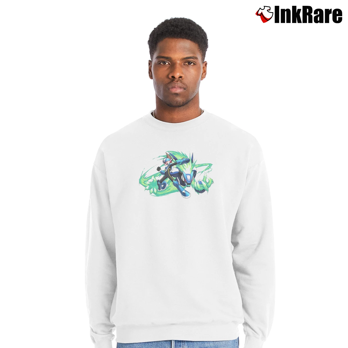 Men’s Mega Man Star Force Art Crewneck Sweatshirt in white | Cozy Fabric, Clean Style