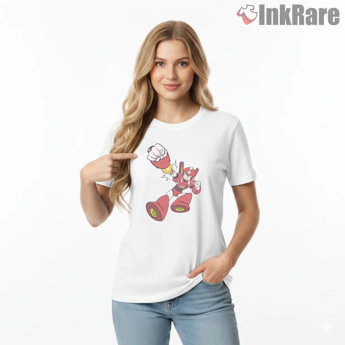 Mega Man Super Rockman Power Punch Action Short Sleeve White Mega Man Super Rockman Power Punch Action Shirt on white short sleeve shirt for women graphic tee