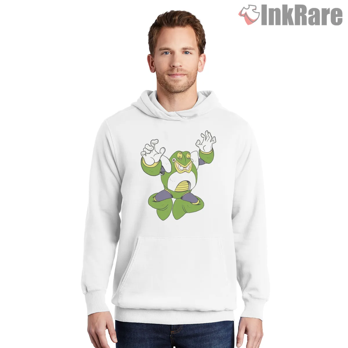 Mega Man Toad Man Rain Dance Classic Hoodie White Mega Man Toad Man Rain Dance Classic Shirt on white hoodie for men graphic tee