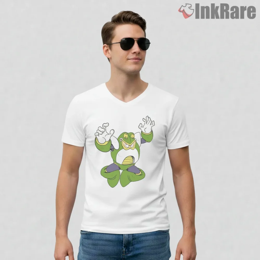 Mega Man Toad Man Rain Dance Classic Shirt on white v-neck shirt for men graphic tee