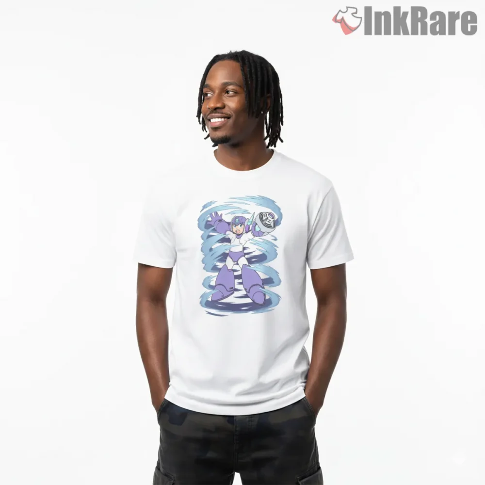 Mega Man Tundra Storm Ice Blizzard Action Shirt on white short sleeve shirt for men graphic tee