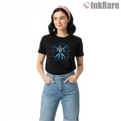 Mega Man Vitruvian Diagram Leonardo Art Shirt on black short sleeve shirt for women graphic tee