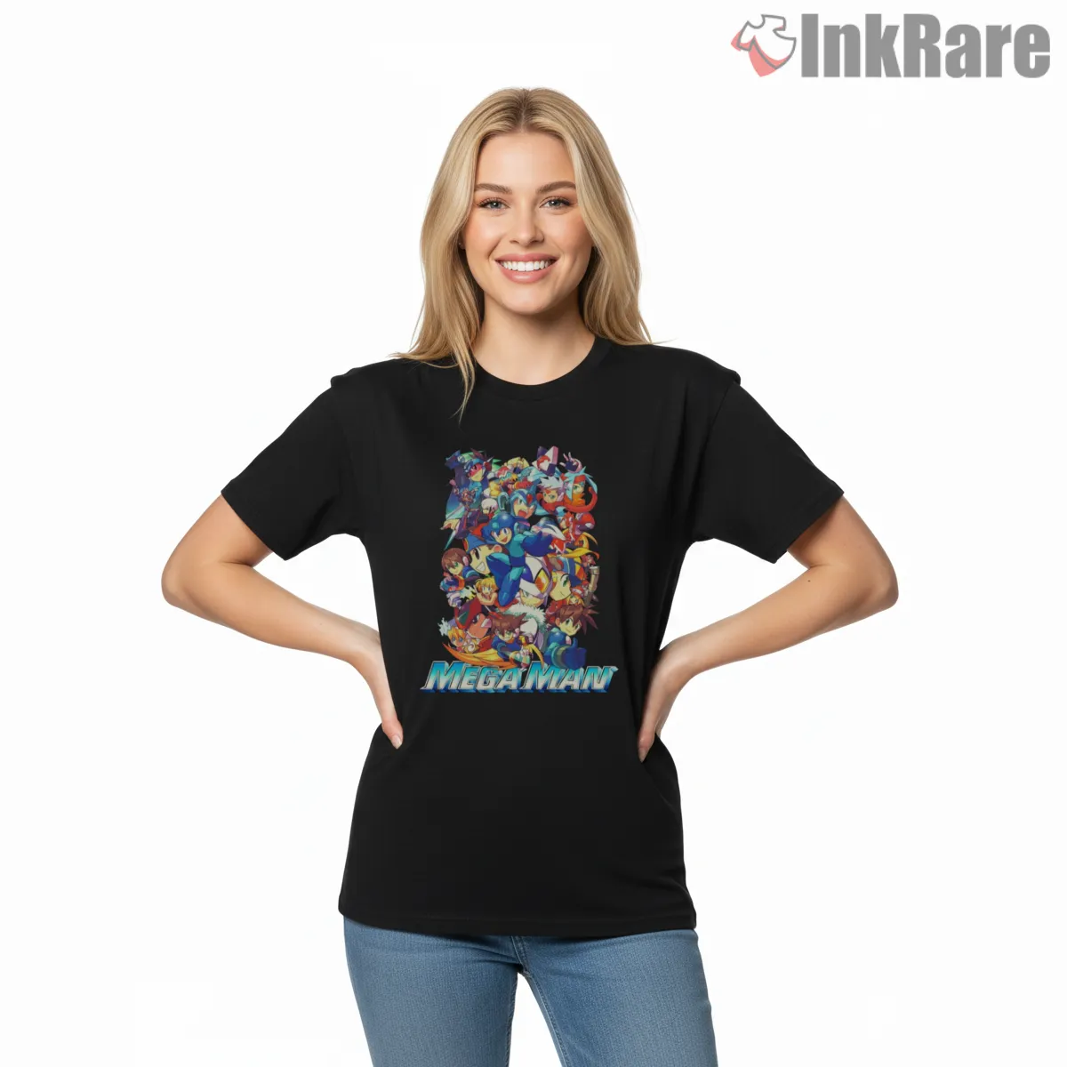 Mega Man X Character Collage Anime Style Shirt on black short sleeve shirt for women graphic tee