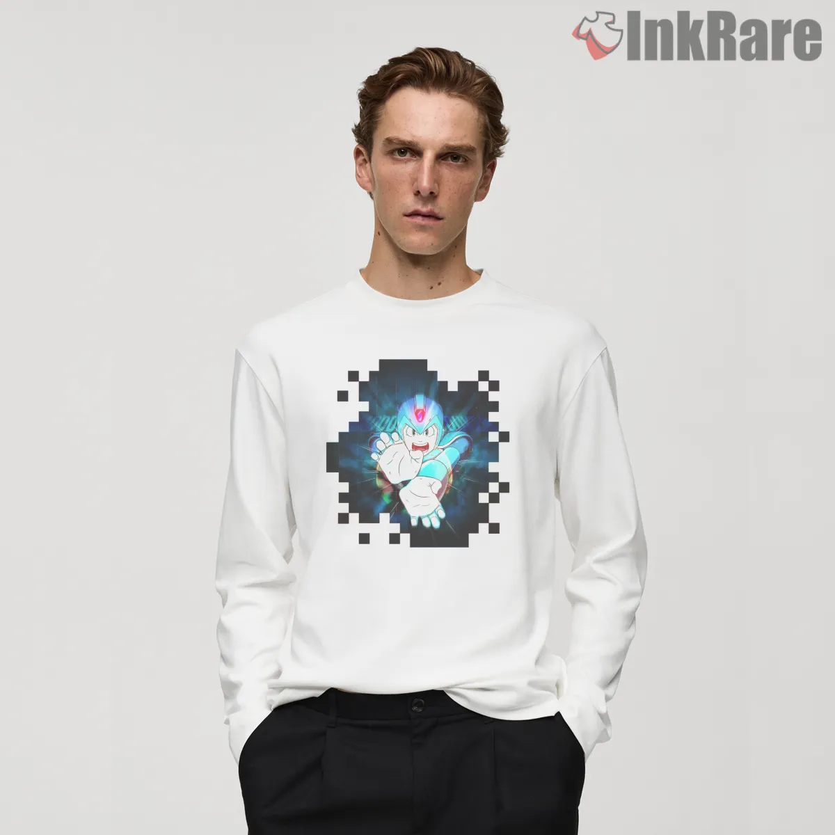 Mega Man X Hadoken Street Fighter Crossover Shirt on white long sleeve shirt for men graphic tee