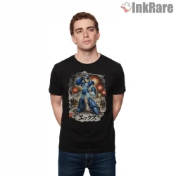 Mega Man X Ink Wash Samurai Art Shirt on black short sleeve shirt for men graphic tee
