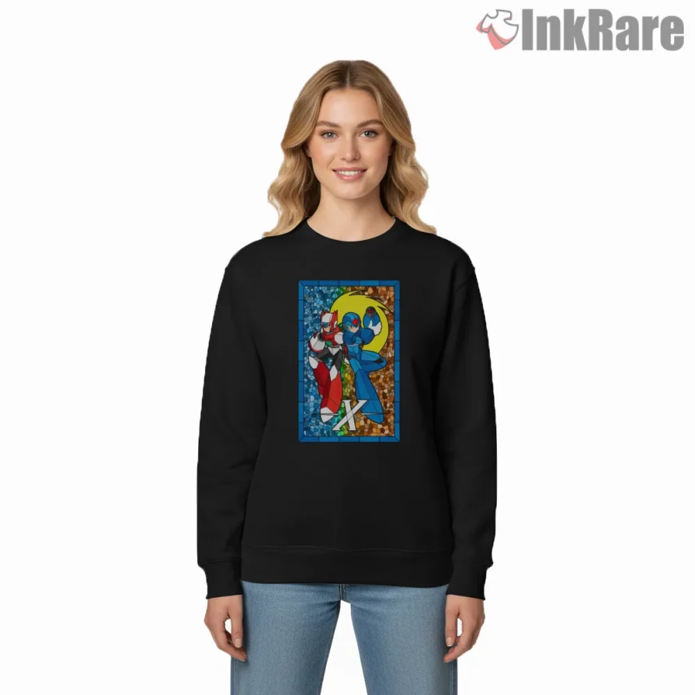 Mega Man X Maverick Hunters Stained Glass Duo Shirt on graphic shirt for women graphic tee