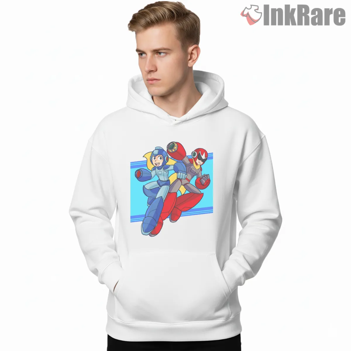 Mega Man X Zero Brothers In Arms Duo Shirt on white hoodie for men graphic tee