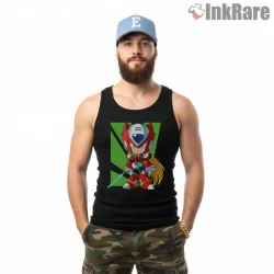 Mega Man Zero Chibi Warrior Neon Contrast Shirt on black tank top for men graphic tee