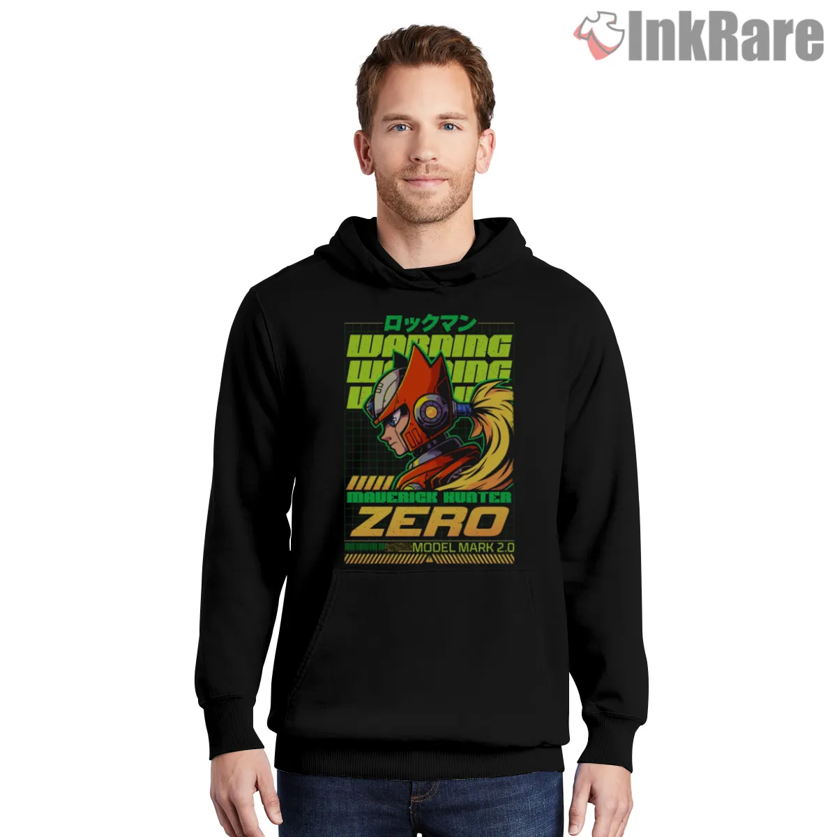Mega Man Zero Cyber Warning Poster Style Shirt on black hoodie for men graphic tee