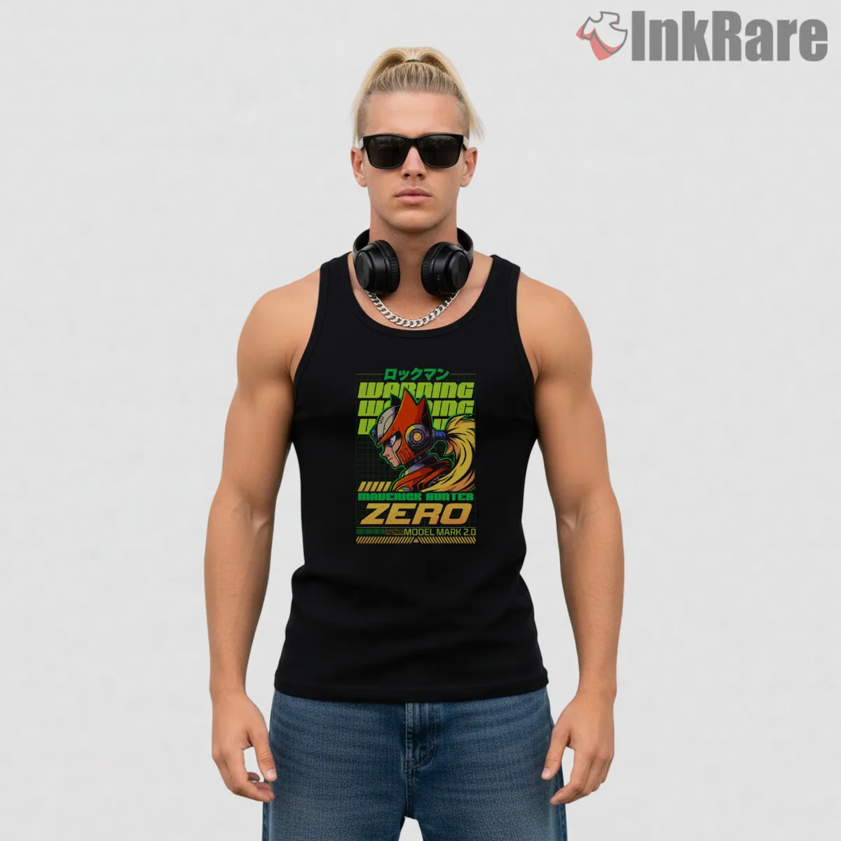 Mega Man Zero Cyber Warning Poster Style Tank Top Black Mega Man Zero Cyber Warning Poster Style Shirt on black tank top for men graphic tee