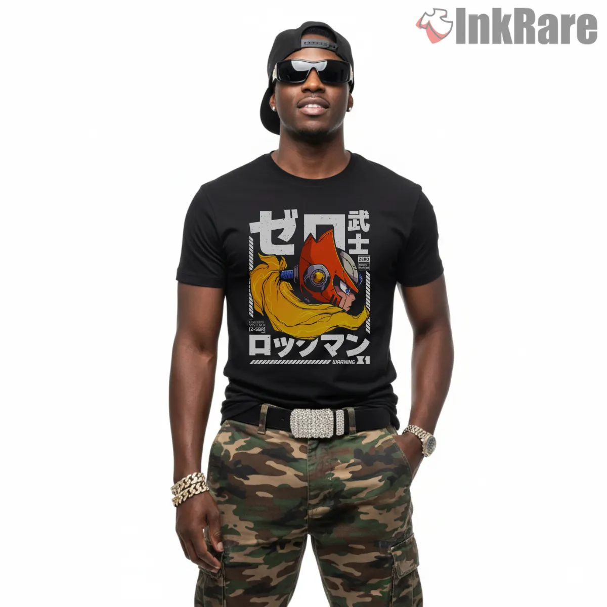 Mega Man Zero Japanese Poster Brush Graphic Short Sleeve Black Mega Man Zero Japanese Poster Brush Graphic Shirt on black short sleeve shirt for men graphic tee