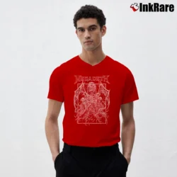 Men’s megadeath vic rising metal graphic V-Neck Tee in red | Sharp, Breathable, Everyday Staple