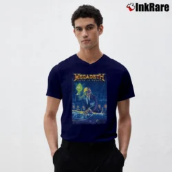 Men’s Megadeth Rust In Peace V-Neck Tee in navy | Sharp, Breathable, Everyday Staple