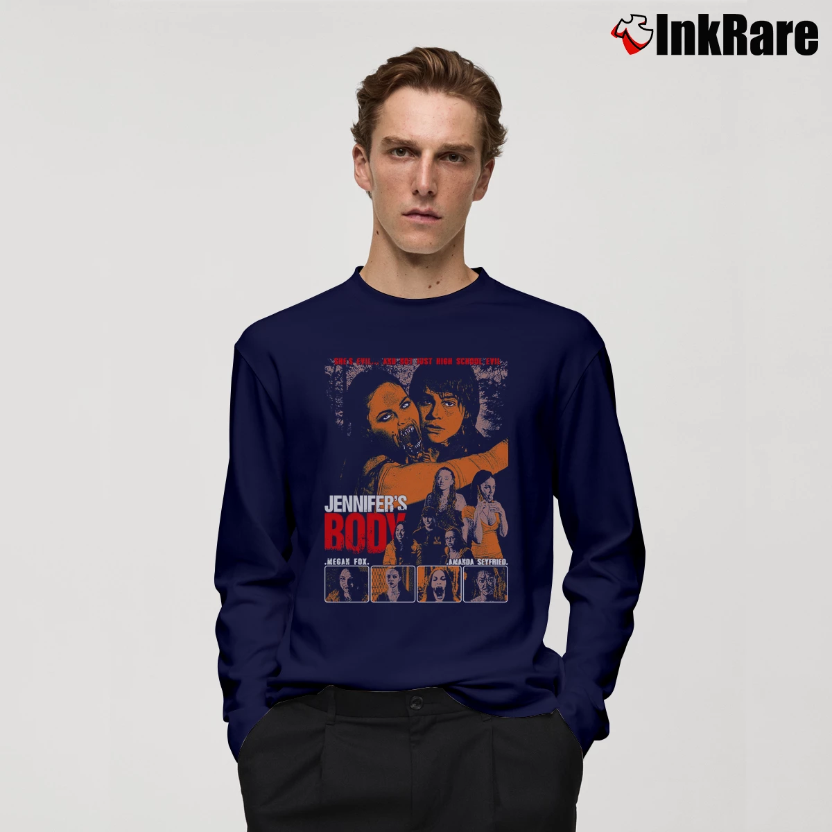 Men’s Megan Fox Jennifer's Body Movie Long-Sleeve Shirt in navy | Sleek, Lightweight, Year-Round Wear
