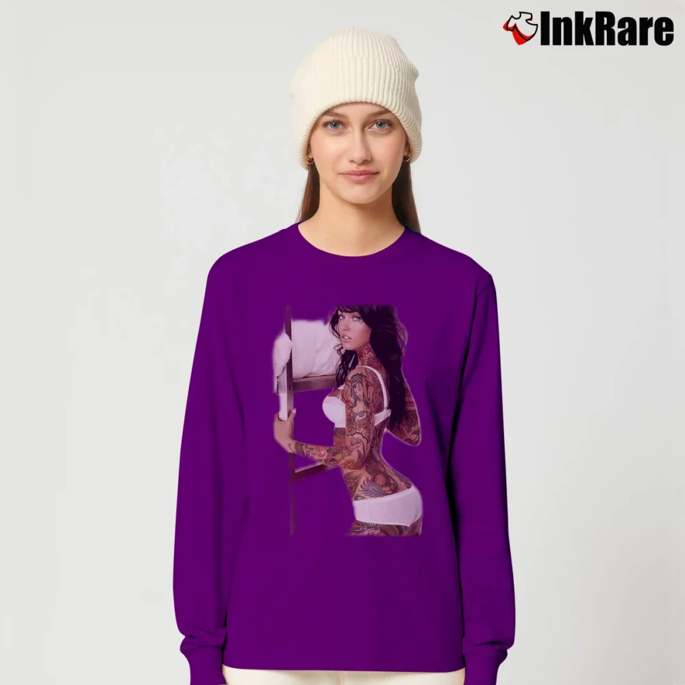 Women’s Megan Fox Tattoo Pin Up Fashion Long-Sleeve Top in purple | Sleek, Versatile, All-Season
