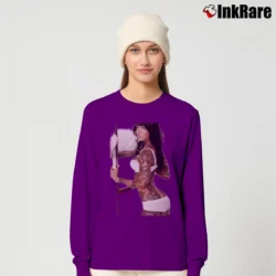 Women’s Megan Fox Tattoo Pin Up Fashion Long-Sleeve Top in purple | Sleek, Versatile, All-Season