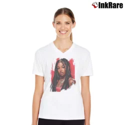 Women’s megan thee stalion rap music hip hop fashion V-Neck Tee in white | Chic Neckline, Soft Texture