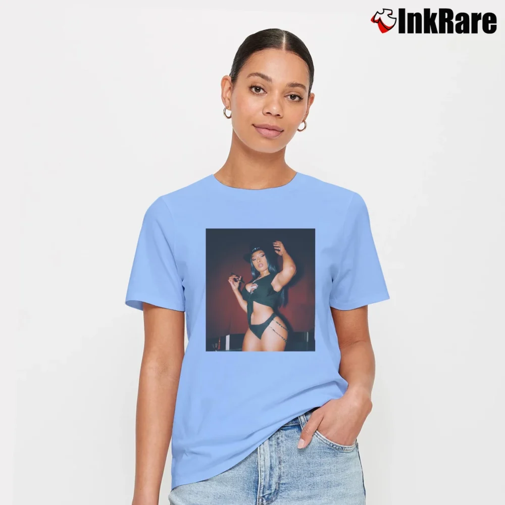Women’s Megan Thee Stallion Graphic Signature T-Shirt in light blue | Soft, Flattering Fit