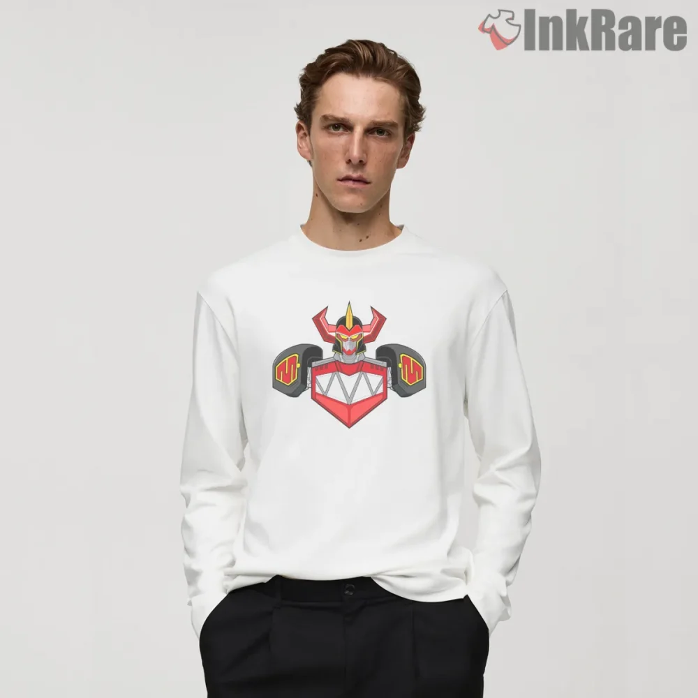 Megazord Minimal Robot Crest Shirt on white long sleeve shirt for men graphic tee