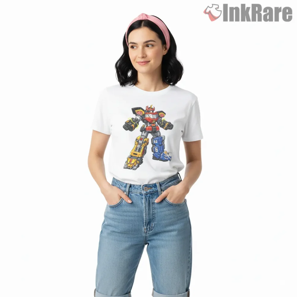 Megazord Pixel Arcade Retro Robot Shirt on white short sleeve shirt for women graphic tee