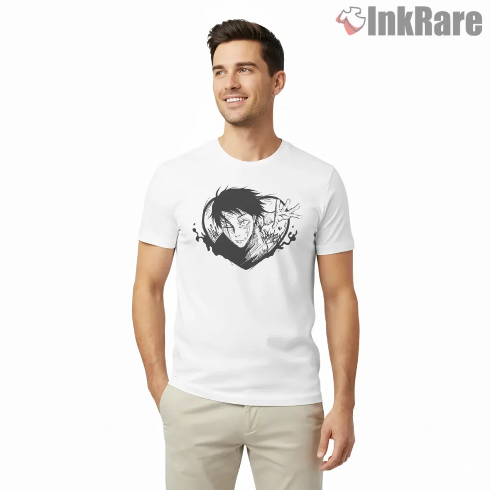 Megumi Fushiguro Monochrome Shadow Reach Anime Shirt on white short sleeve shirt for men graphic tee