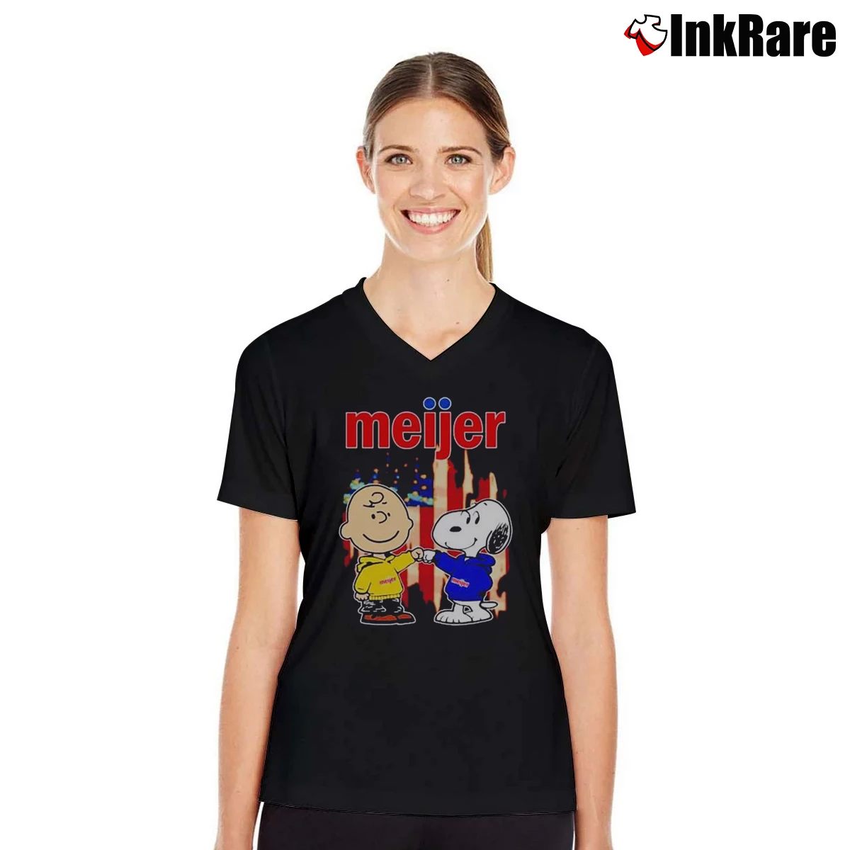 Meijer Charlie Brown And Snoopy Women’s V-Neck Tee in black – Flattering Fit Women’s Meijer Charlie Brown And Snoopy V-Neck Tee in black | Chic Neckline, Soft Texture
