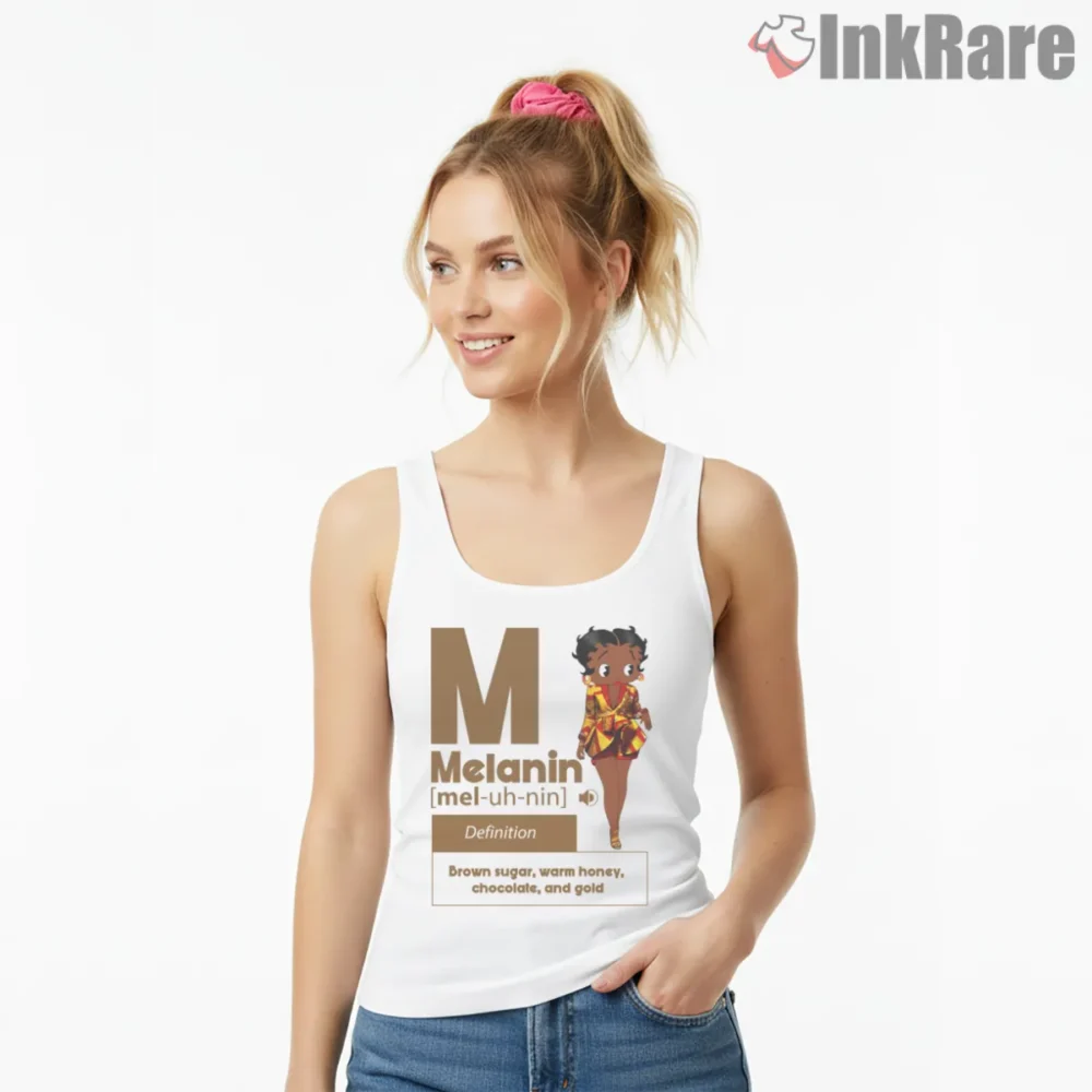 Melanin Betty Boop Afrocentric Art Shirt on white tank top for women graphic tee