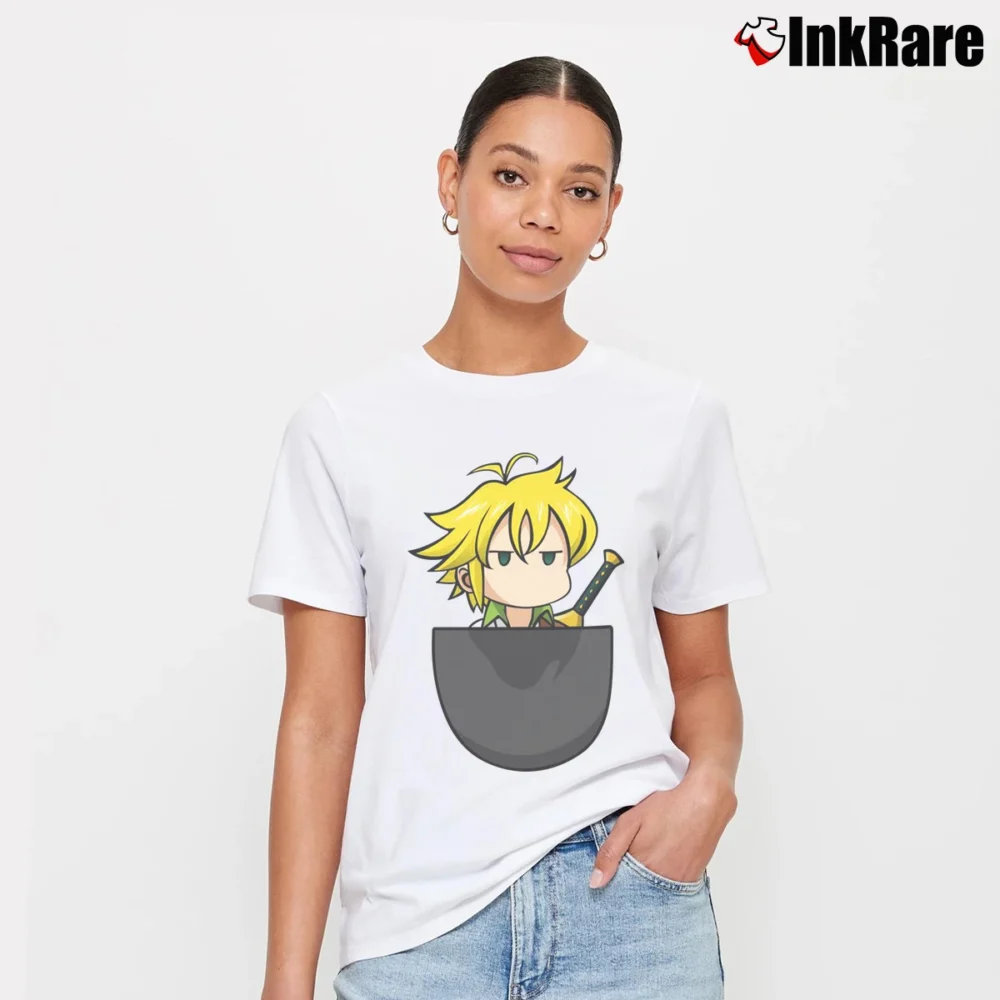 Women’s Meliodas Pocket From The Seven Deadly Sins Signature T-Shirt in white | Soft, Flattering Fit