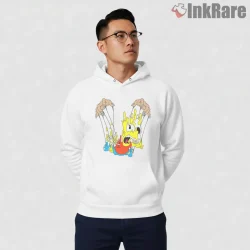 Melting Bart Surreal Cartoon Drip Chaos Shirt on white hoodie for men graphic tee