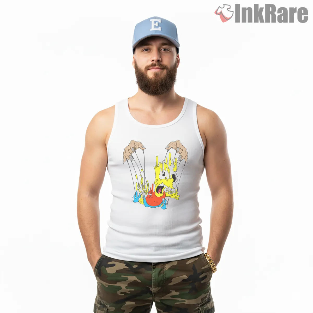 Melting Bart Surreal Cartoon Drip Chaos Tank Top White Melting Bart Surreal Cartoon Drip Chaos Shirt on white tank top for men graphic tee